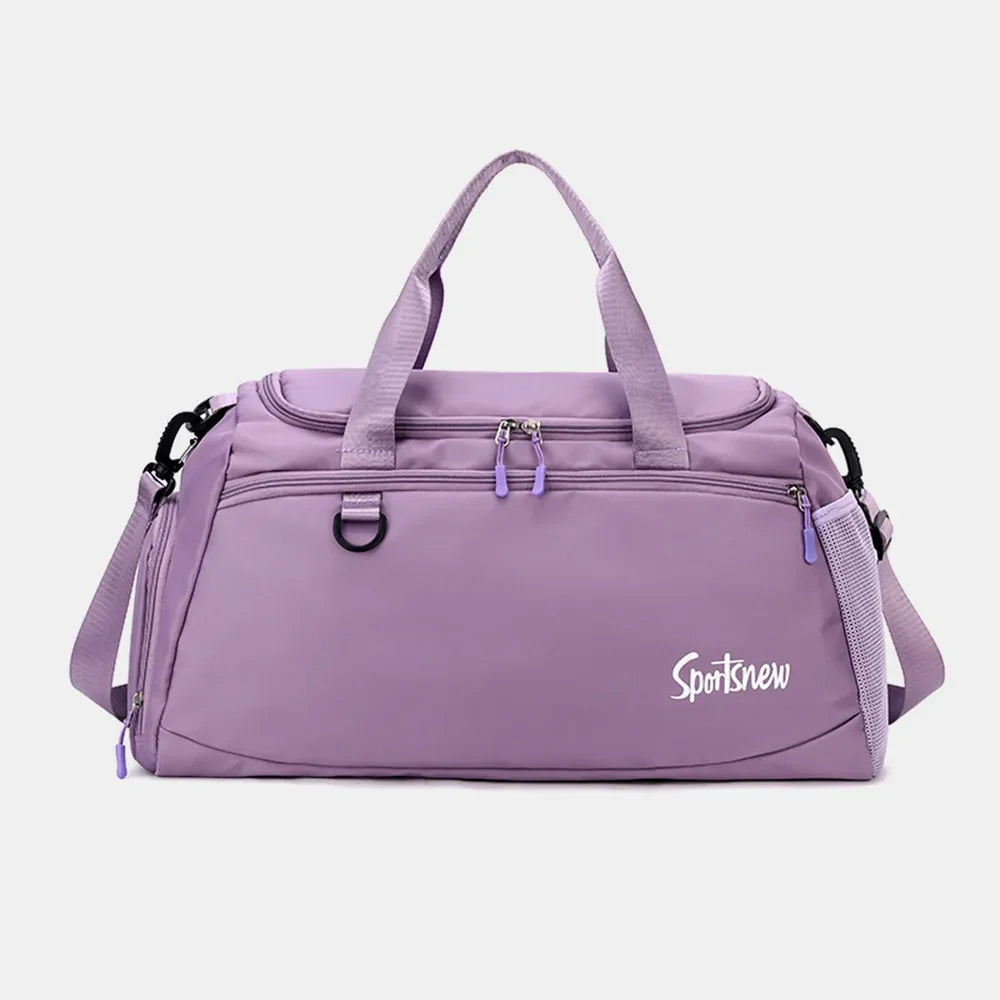 Sportsnew nylon duffle bag in Mauve with mesh pocket and dual handles.