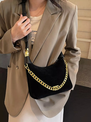 Chain Detail Crossbody Bag in Black, back view