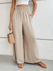 Textured palazzo lounge trousers in Dust Storm with a smocked waistband and wide legs.
