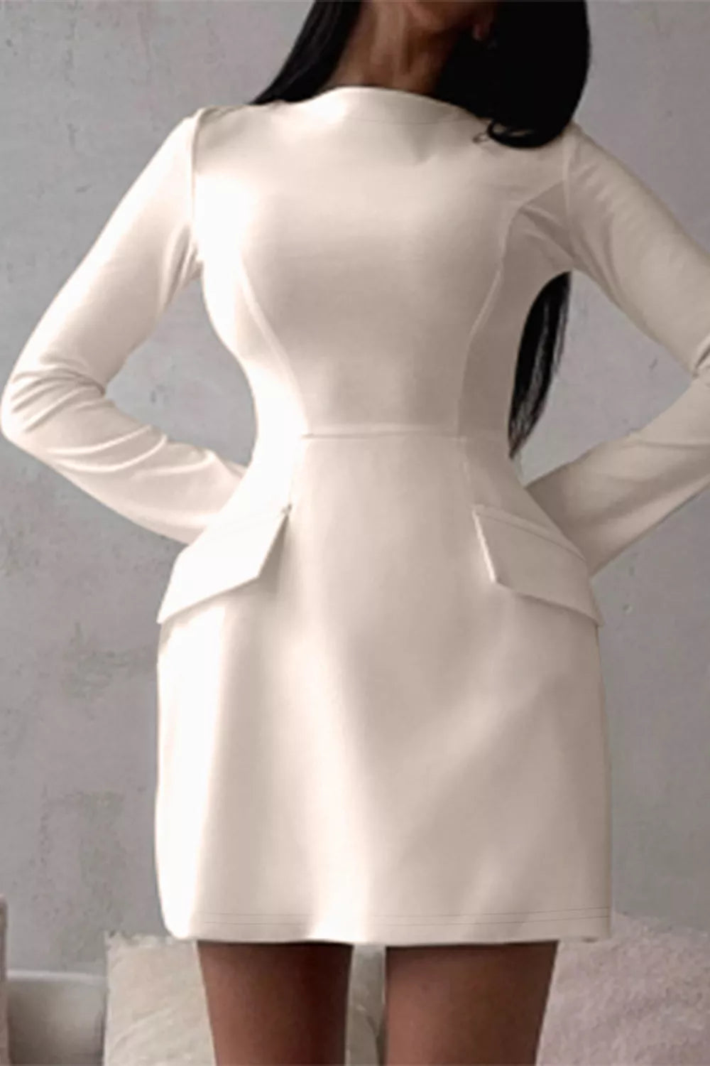 Long-sleeve Mini Dress With Flap Pockets, side view