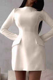 Long-sleeve Mini Dress With Flap Pockets, side view