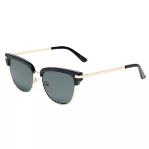 Classic Clubmaster Sunglasses With Gold Accents in Black, side view