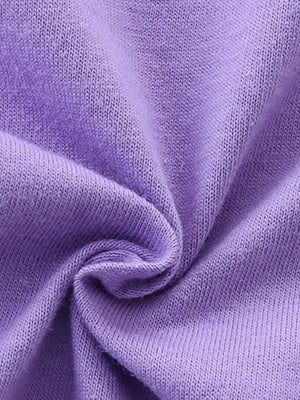 Purple cotton knit fabric detail of baby tee and shorts set