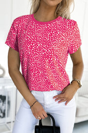 Hot Pink spotted print crew neck t-shirt with short sleeves.