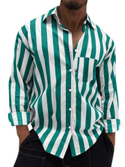 Men's Button Up Long Sleeve Shirt in Deep Teal, model styling view