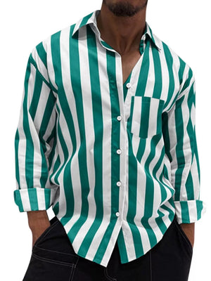 Men's Button Up Long Sleeve Shirt in Deep Teal, model styling view