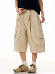 Men's Loose Fit Wide Leg Cargo Capris in Khaki, side view