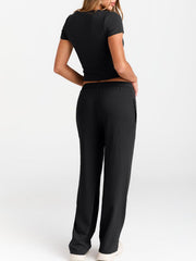 Black round neck tee and relaxed fit drawstring pants set
