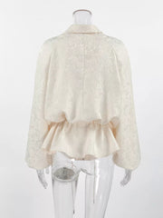 Jacquard Bomber Jacket With Drawstring Waist in Apricot, view 17
