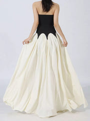 Elegant Two-tone Maxi Dress With Scalloped Waistline