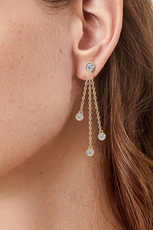 Gold cascading chain earrings with crystal accents