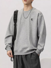 Plus-size gray cotton blend crewneck sweatshirt with embroidered logo detail