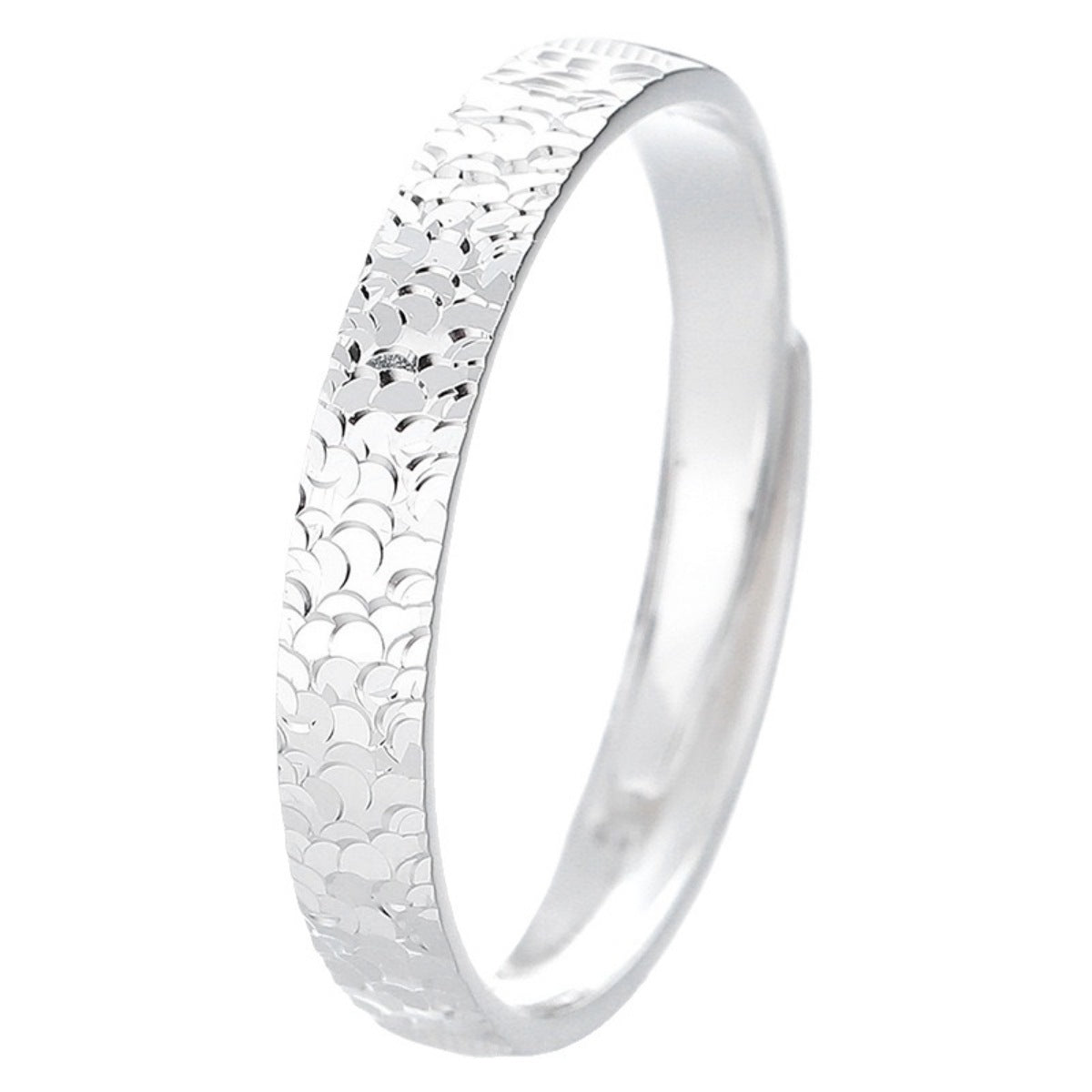 Textured sterling silver ring with a hammered finish.