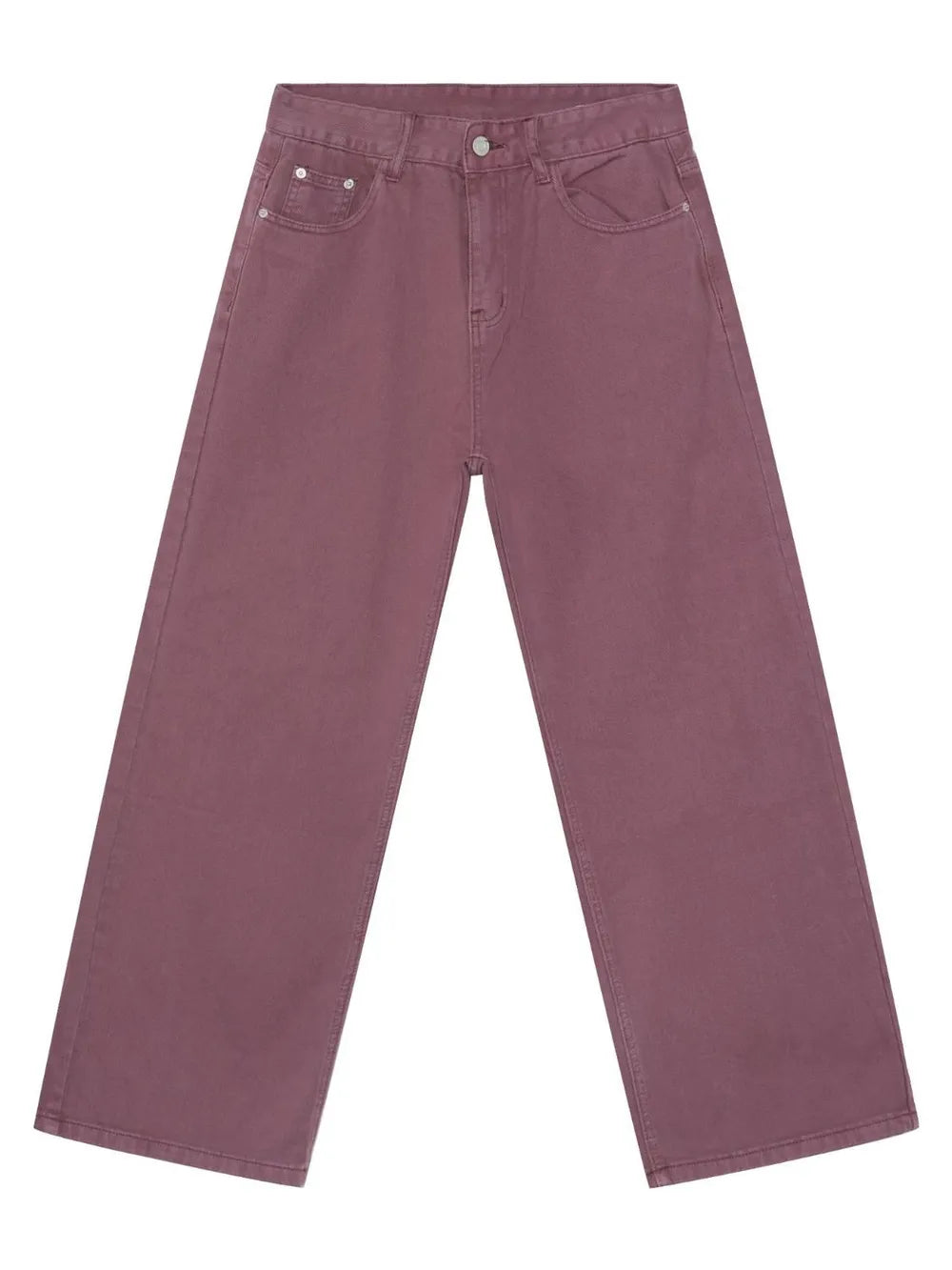 Flowing fit jeans in mauve 100% cotton with a wide leg cut.