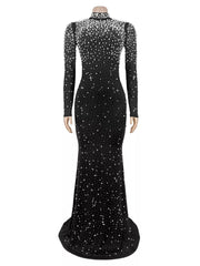 black formal gown with floor-length and back-zip