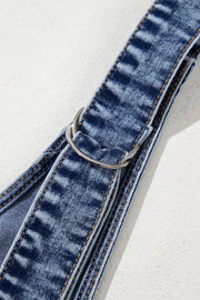 Acid wash denim romper strap with silver ring detail