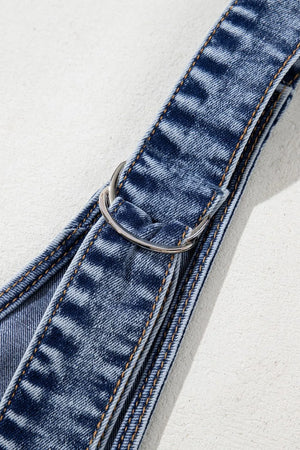 Acid wash denim romper strap with silver ring detail