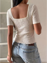 Charming Ruffled Sweetheart Neck T-shirt