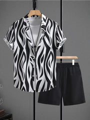 Zebra Print Short Sleeve Shirt And Shorts Ensemble