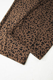 Leopard Print Elastic High Waist Corduroy Pants in Coffee Brown, editorial view