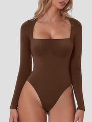 Brown long sleeve bodysuit with a square neckline