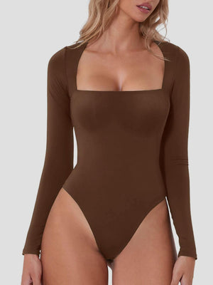 Brown long sleeve bodysuit with a square neckline