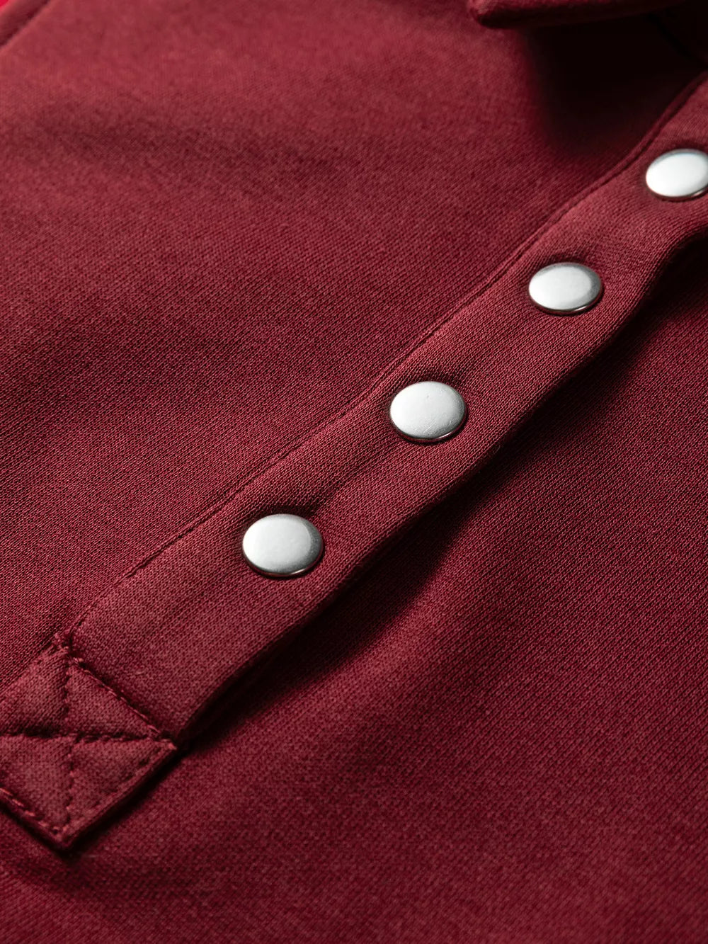 Burgundy cotton sweatshirt with snap button placket detail