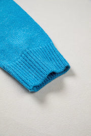 Western Embroidery Drop Shoulder Sweater in Sky Blue, editorial view