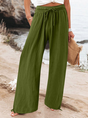 Full Size Drawstring Wide Leg Pants Plus Size in Fuchsia, front view