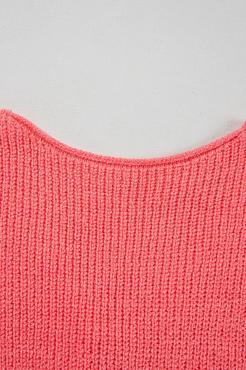 Burnt coral textured knit tank top with a ribbed knit and boat neckline.