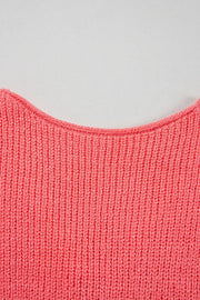 Burnt coral textured knit tank top with a ribbed knit and boat neckline.