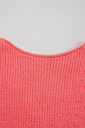 Burnt coral textured knit tank top with a ribbed knit and boat neckline.