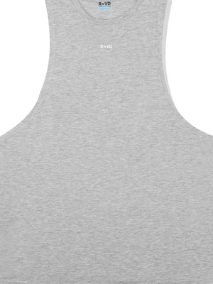 Gray performance tank top with subtle R=VD chest branding and a crew neck.