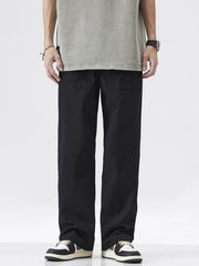 Black casual relaxed fit cargo pants with multiple pockets and a straight leg.