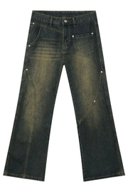 Dark faded seam detail bootcut jeans with a vintage wash