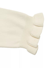 Ruffle Trim Pearl Button V-neck Knit Top in Apricot, editorial view