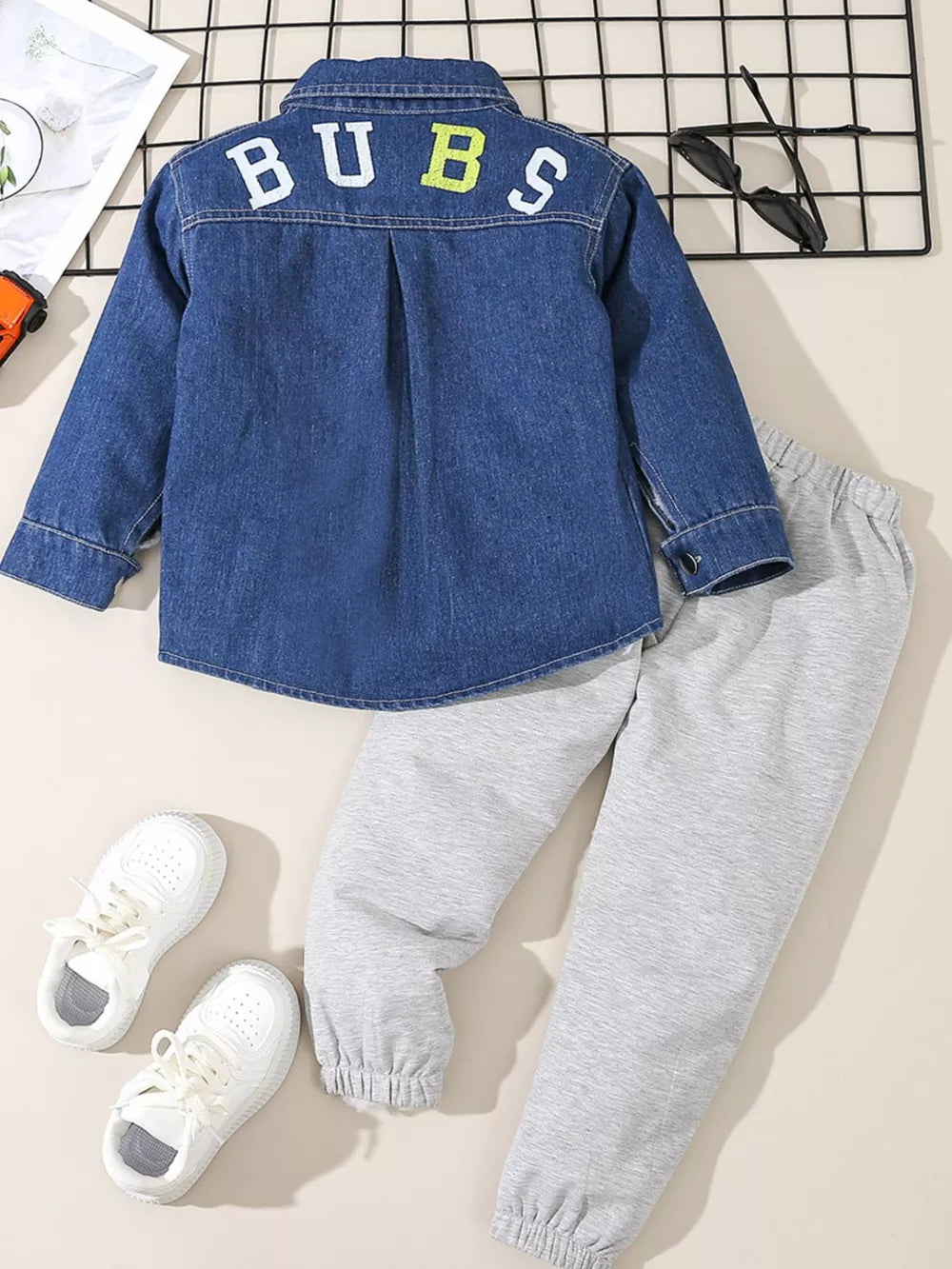 Children's Denim Shirt And Joggers Set in Blue, alternate angle