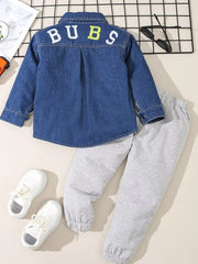 Children's Denim Shirt And Joggers Set in Blue, alternate angle