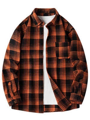 Men's Plus Size Plaid Long Sleeve Shirt in Black, side view
