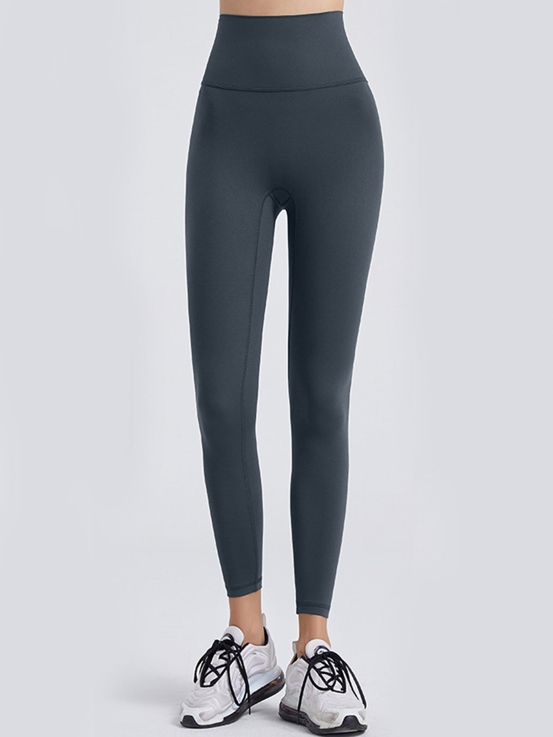 Charcoal FlexFit leggings with wideband, 7/8 length, and high waist.