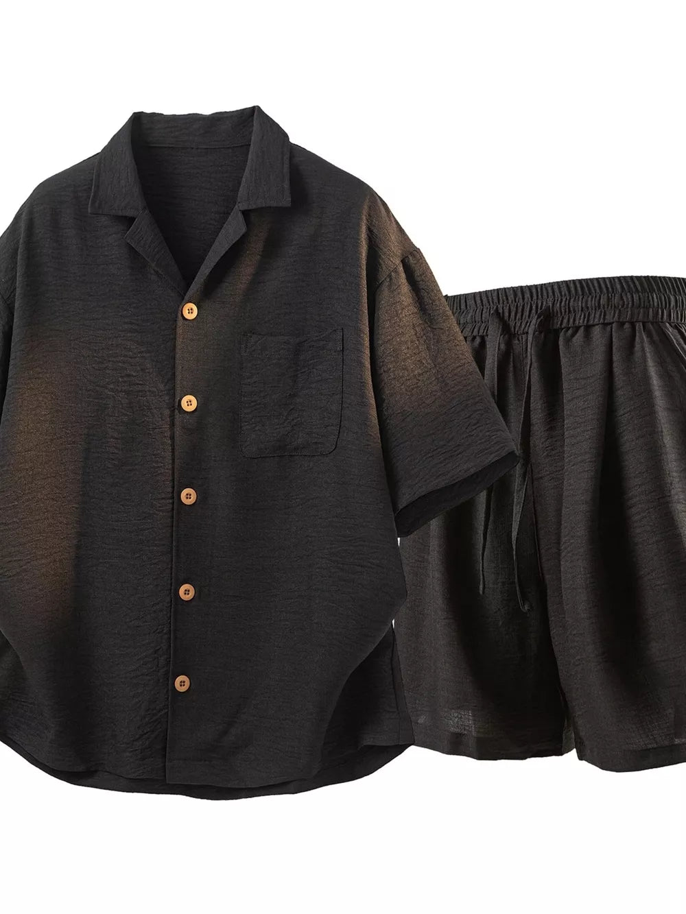 Men's Button-up Short Sleeve Shirt & Shorts Set, close-up detail