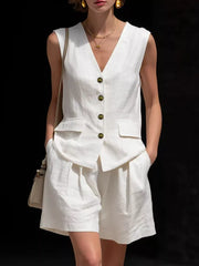 Full Size Sleeveless Vest And Shorts Set Plus Size, front view