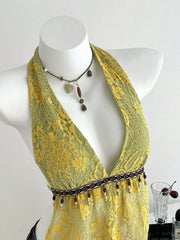 Lace Halter Neck Cami, close-up detail