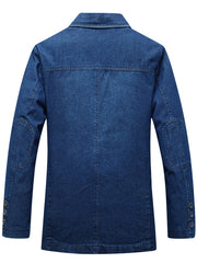 Men's Plus Size Button Up Denim Blazer, close-up detail