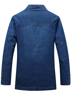 Men's Plus Size Button Up Denim Blazer, close-up detail