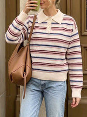 Ribbed Knit Long-sleeve Sweater in Pink, back view