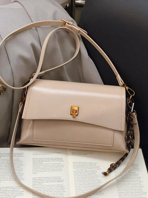 Leather Flap Shoulder Bag in Off-white, fabric detail