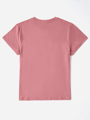 Dusty pink t-shirt with iridescent heart and cross appliqué detail