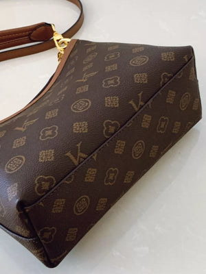 Monogram Pattern Shoulder Bag in Brown, back view