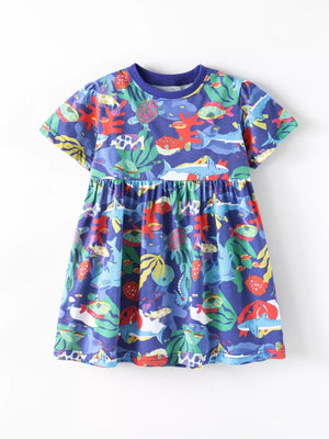 Children's Marine Life Print A-line Dress, side view